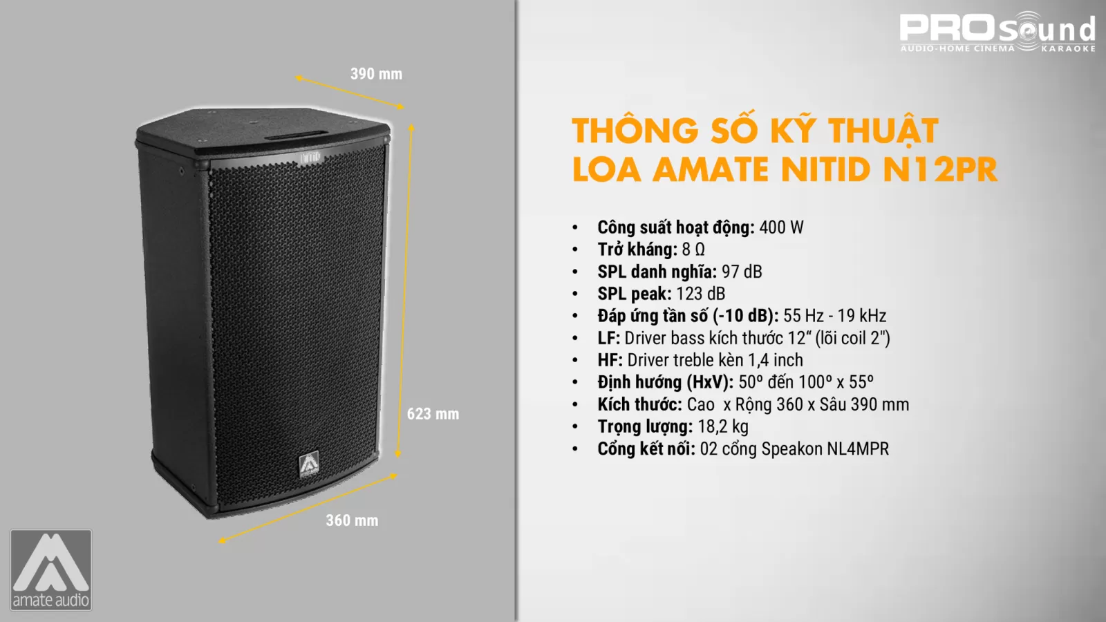 thông số kỹ thuật loa amate n12pr